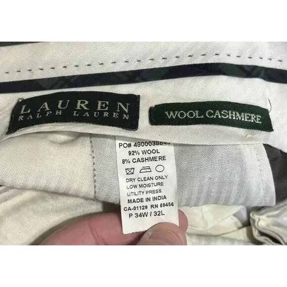 Lauren‎ Ralph Lauren Mens Dress Pants 34X32 Olive Green Wool Cashmere Trousers - Picture 4 of 4